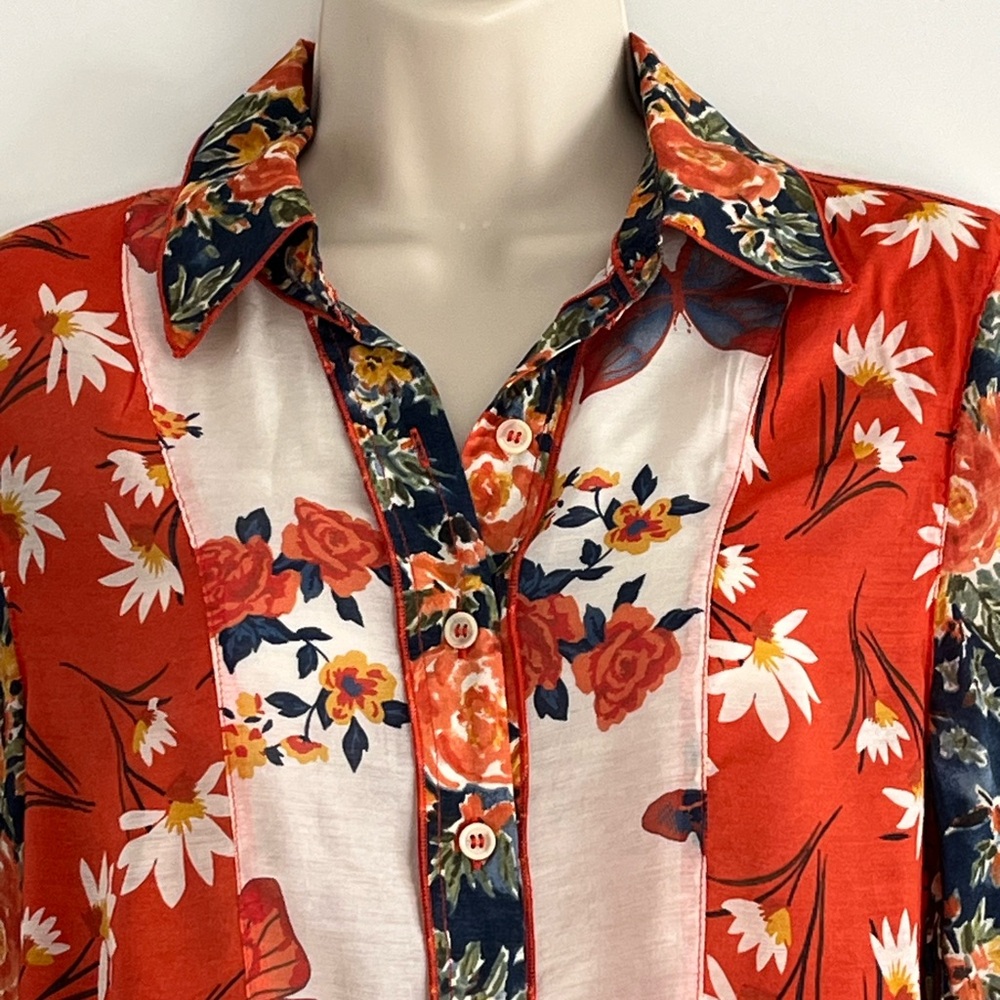 Multiples Floral Patchwork Button Up Blouse Shirt… - image 2